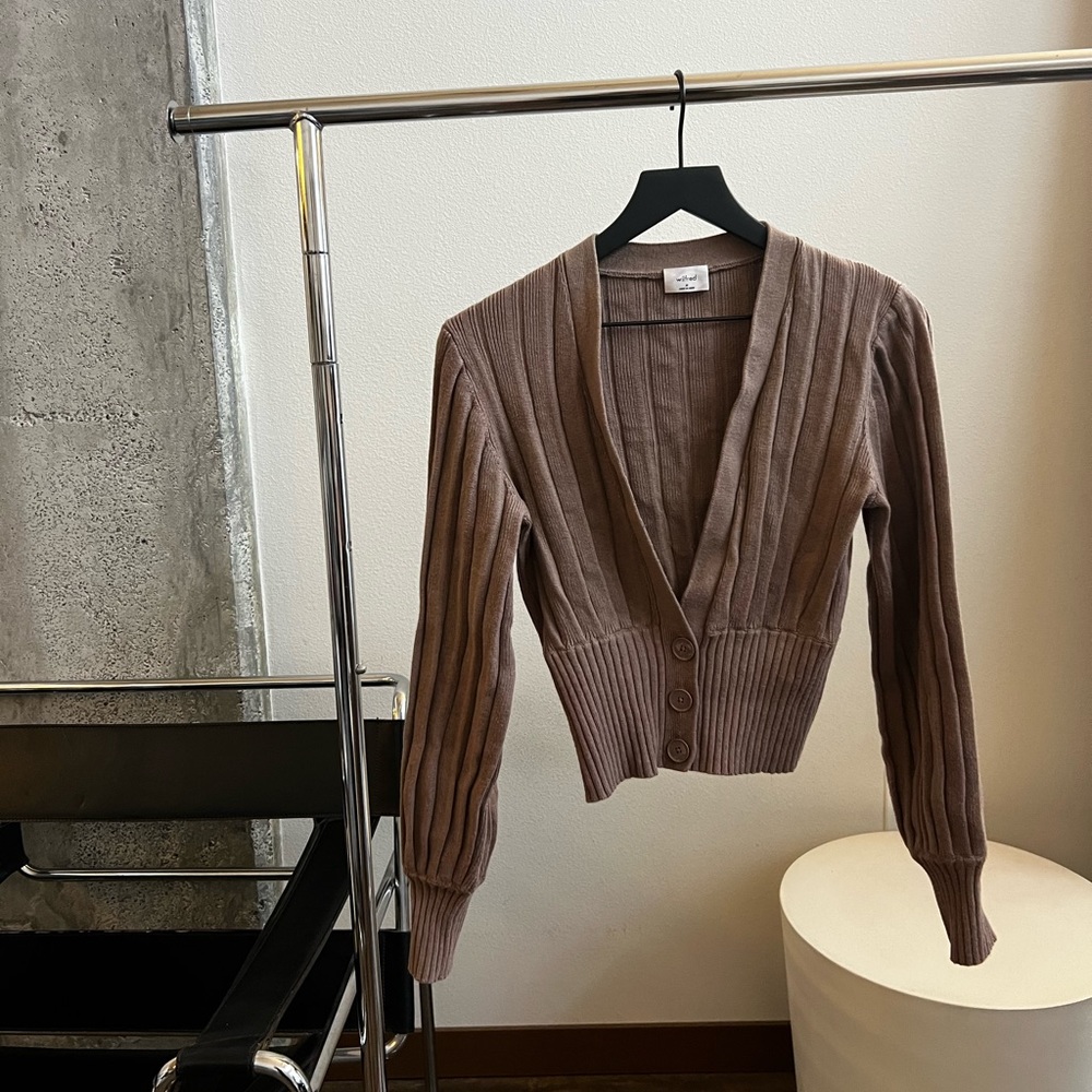 Aritzia Wilfred Brown Plunge Front Cardigan